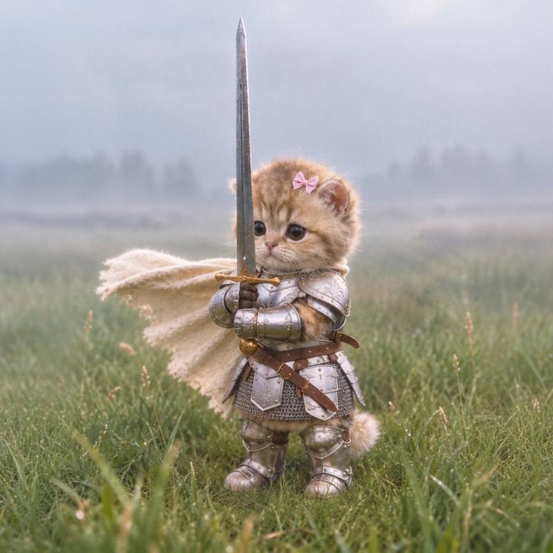 KnightCat riding an eagle beneath a crown banner